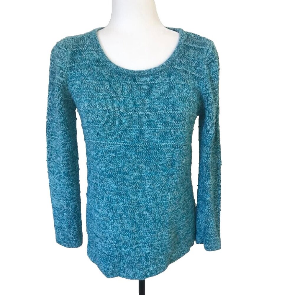 LL BEAN Long Sleeve Cotton Sweater Womens Size Medium Reg Blue Variegated